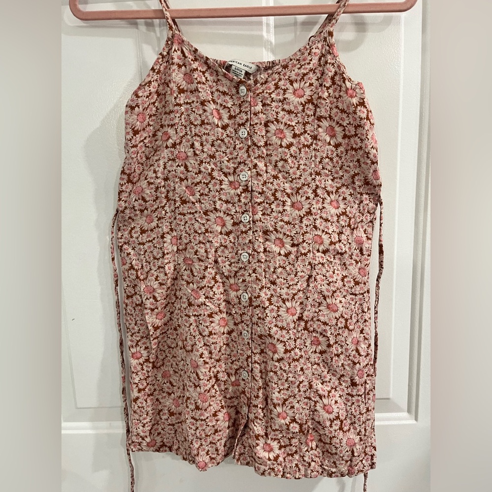 American Eagle Outfitters Floral Button-Down Dress - Pink and White